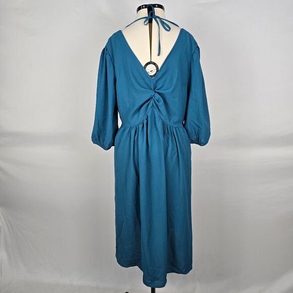 Bloomchic Dress Women's 2X Blue Off - On Shoulder Fit & Flare Midi Shirred NWT - Picture 5 of 10